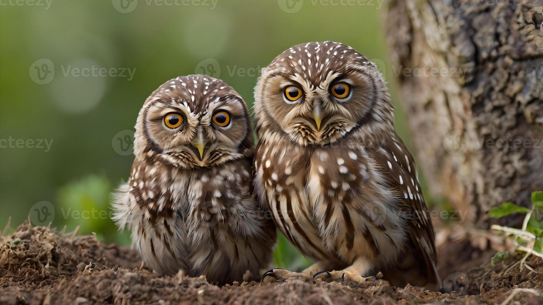 Adorable Little Owls Closeup in Natural Habitat photo