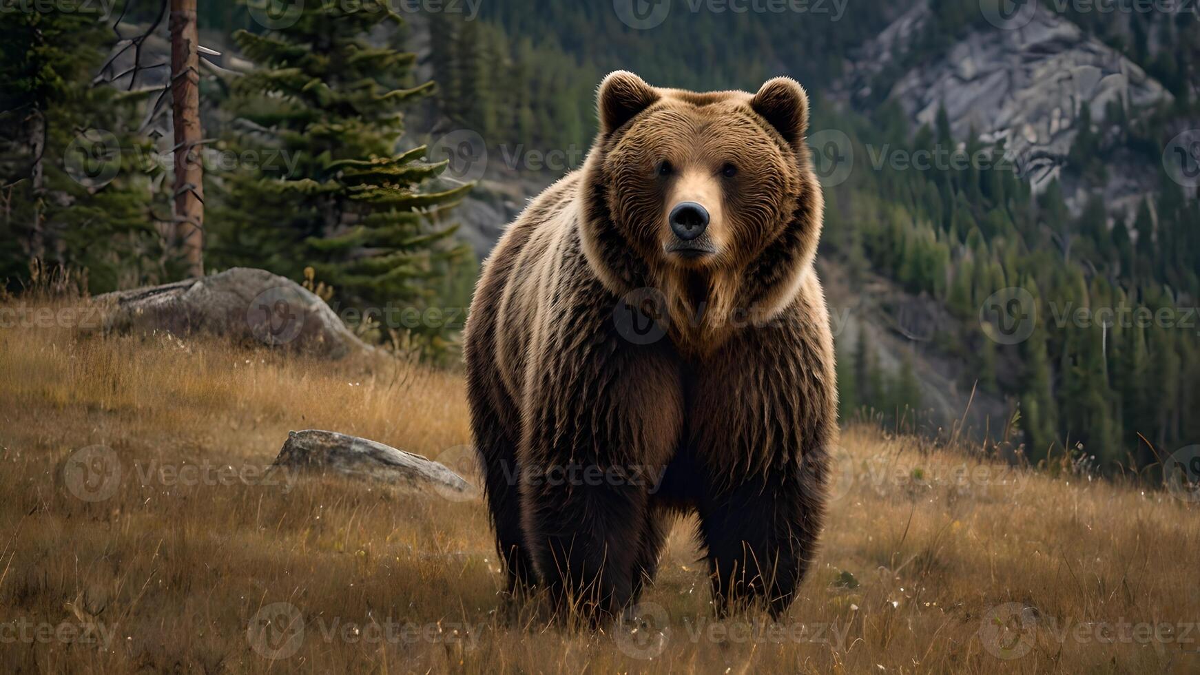 Majestic Grizzly Bear in Mountainous Wilderness photo