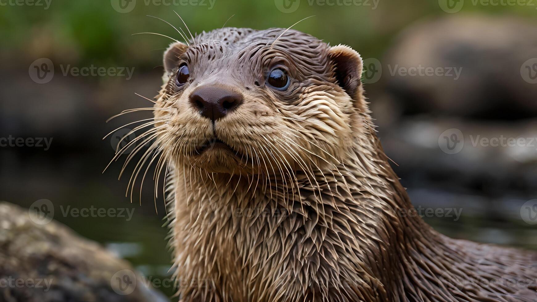 Curious Wet Otter Portrait in Natural Habitat photo