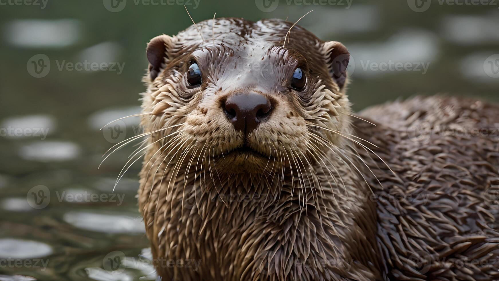 Wet Brown Otter Portrait in Natural Habitat photo