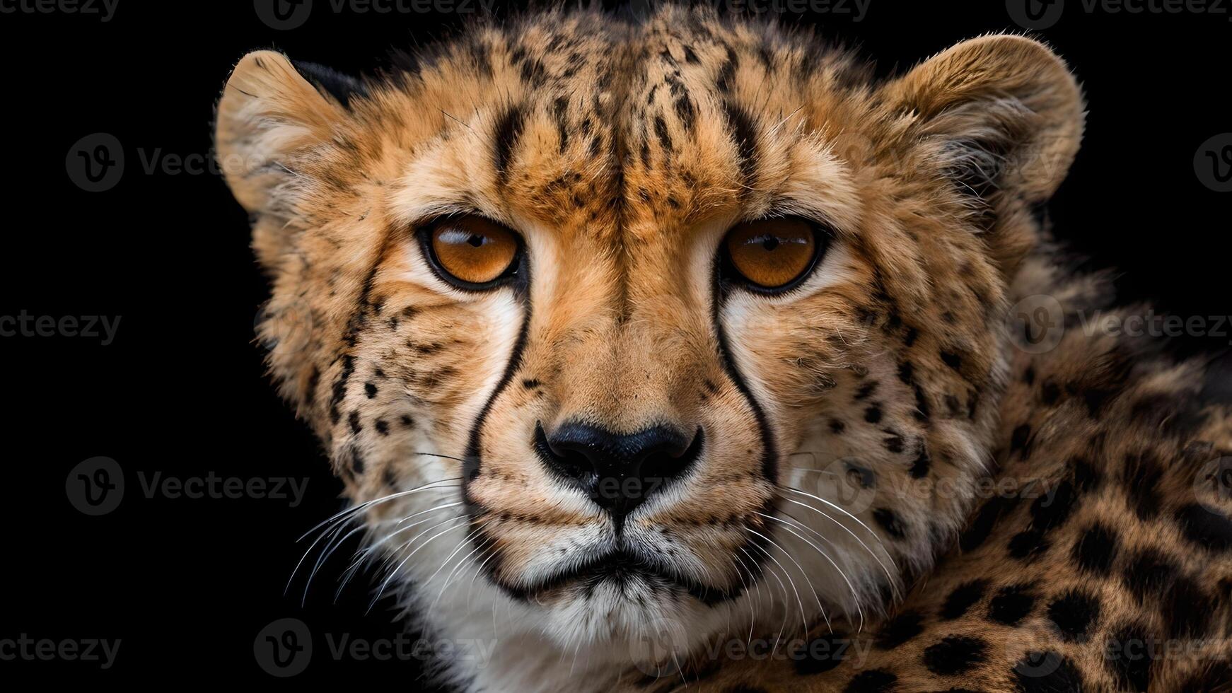 Intense Cheetah Portrait Against Black Background photo