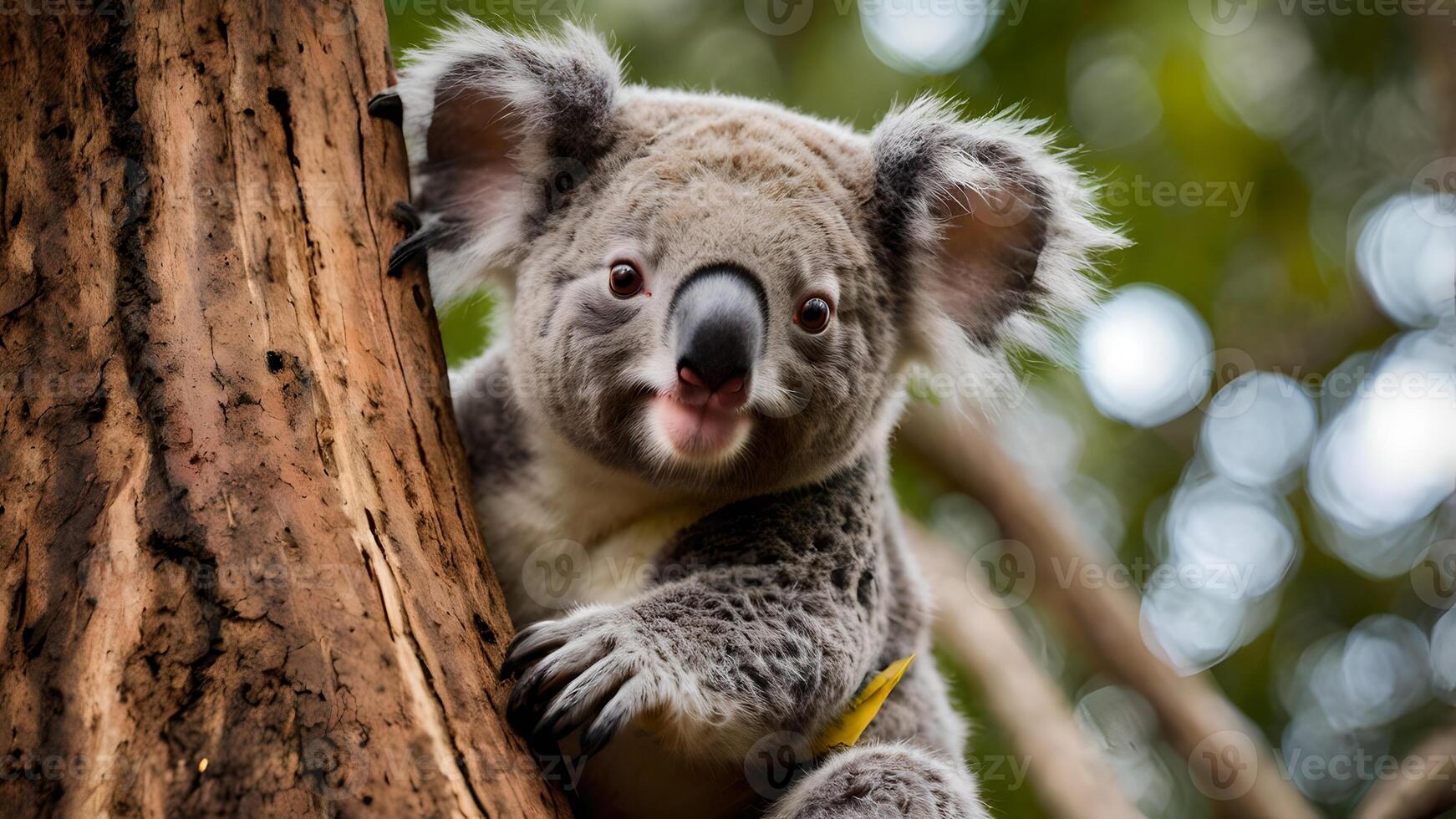 Adorable Koala Hugging Tree in Lush Australian Habitat photo