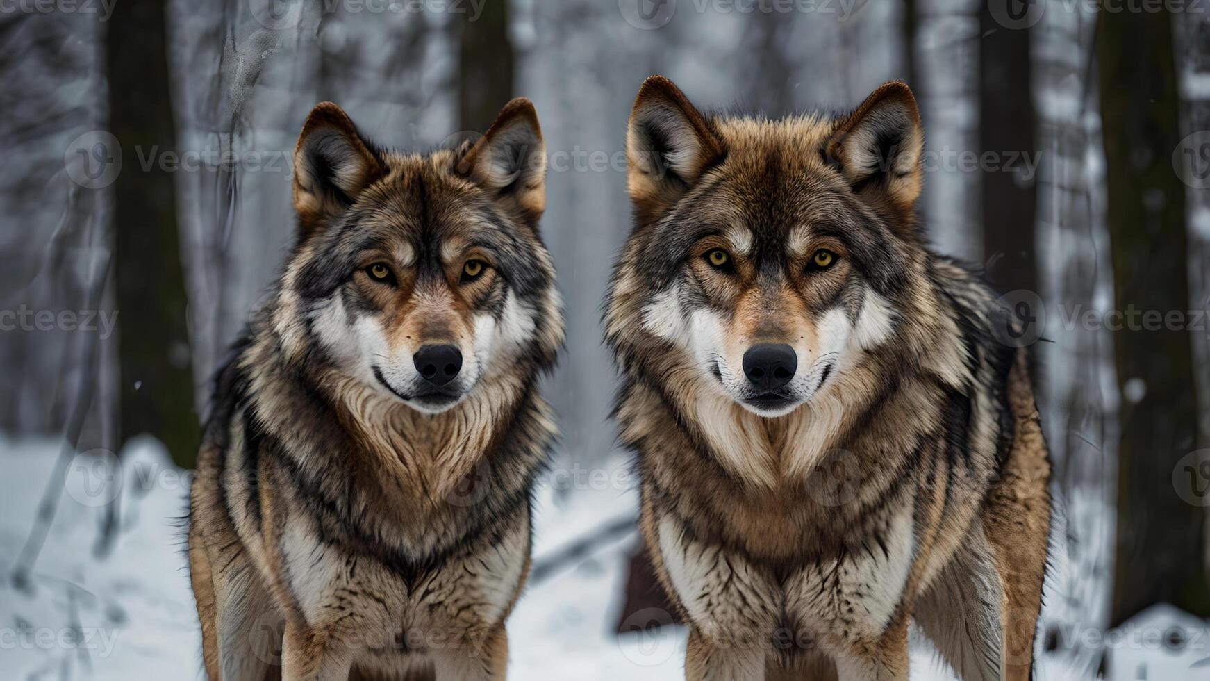 Majestic Wolves in Winter Forest photo