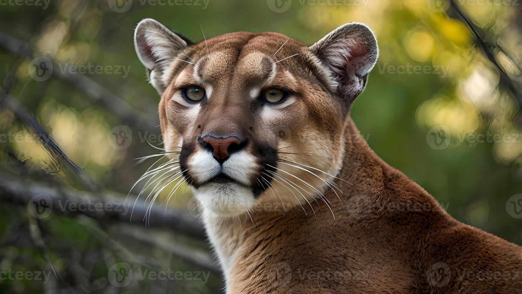 Majestic Cougar Portrait in Springtime Forest photo