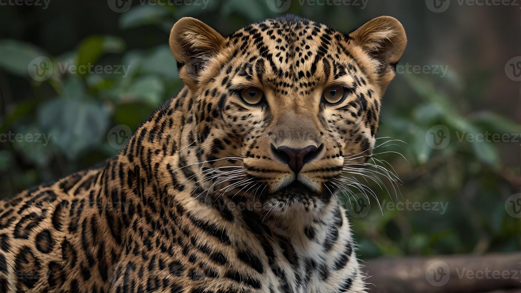 Majestic Asian Leopard Portrait in Lush Green Forest photo