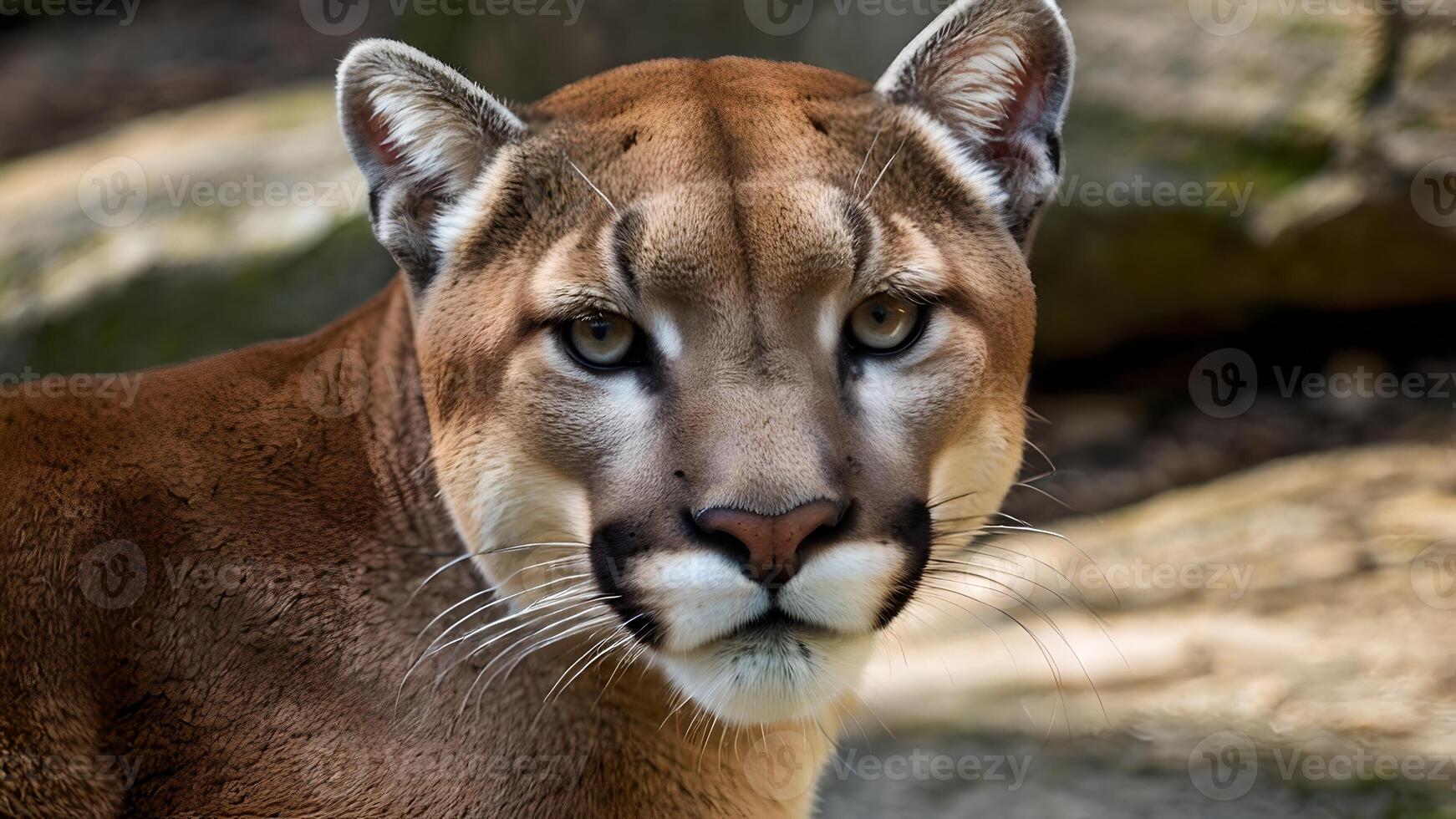Majestic Cougar Portrait in Zoo Habitat photo