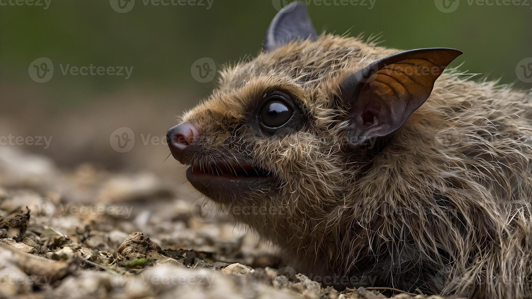 Close Up Adorable Northern Bat Portrait in Natural Habitat photo