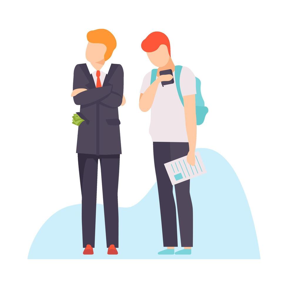 two characters engaging in corruption illustration isolated on white background. vector
