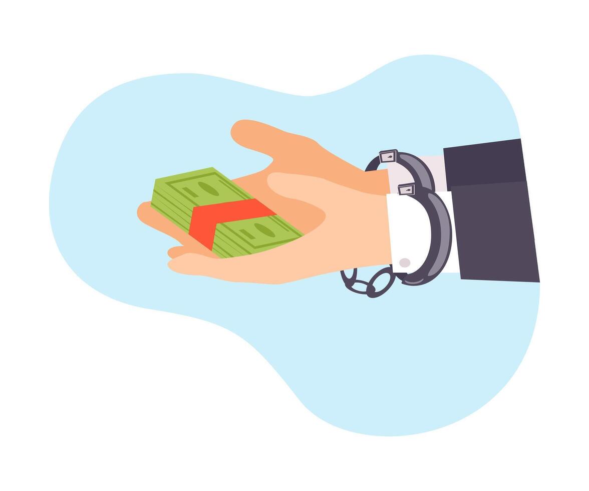 Illustration hands handcuffed holding money isolated on white background vector