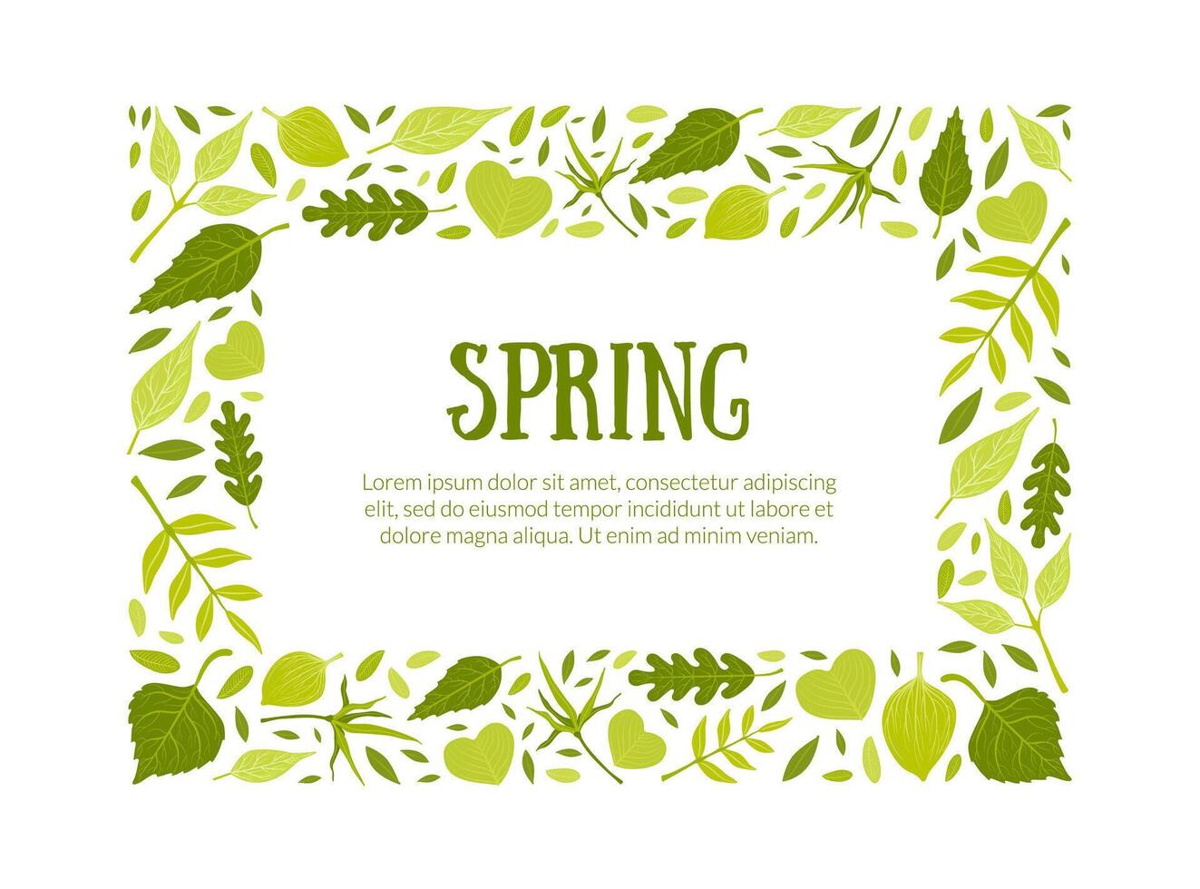 Spring Rectangular Frame, Green Leaves Border Template with Space for Text Illustration vector