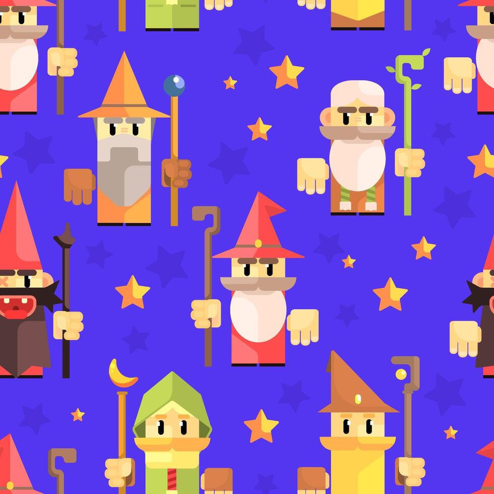 Cnomes and Dwarves Seamless Pattern, Fantasy Game Heroes, Element Can Be Used for Fabric Print, Wallpaper, Packaging Illustration vector