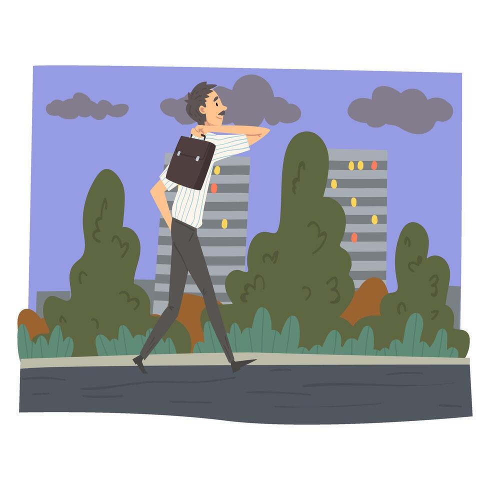 Man Coming Back Home After work, Businessman Going to Office, Man in Everyday Life, Daily Routine Illustration vector