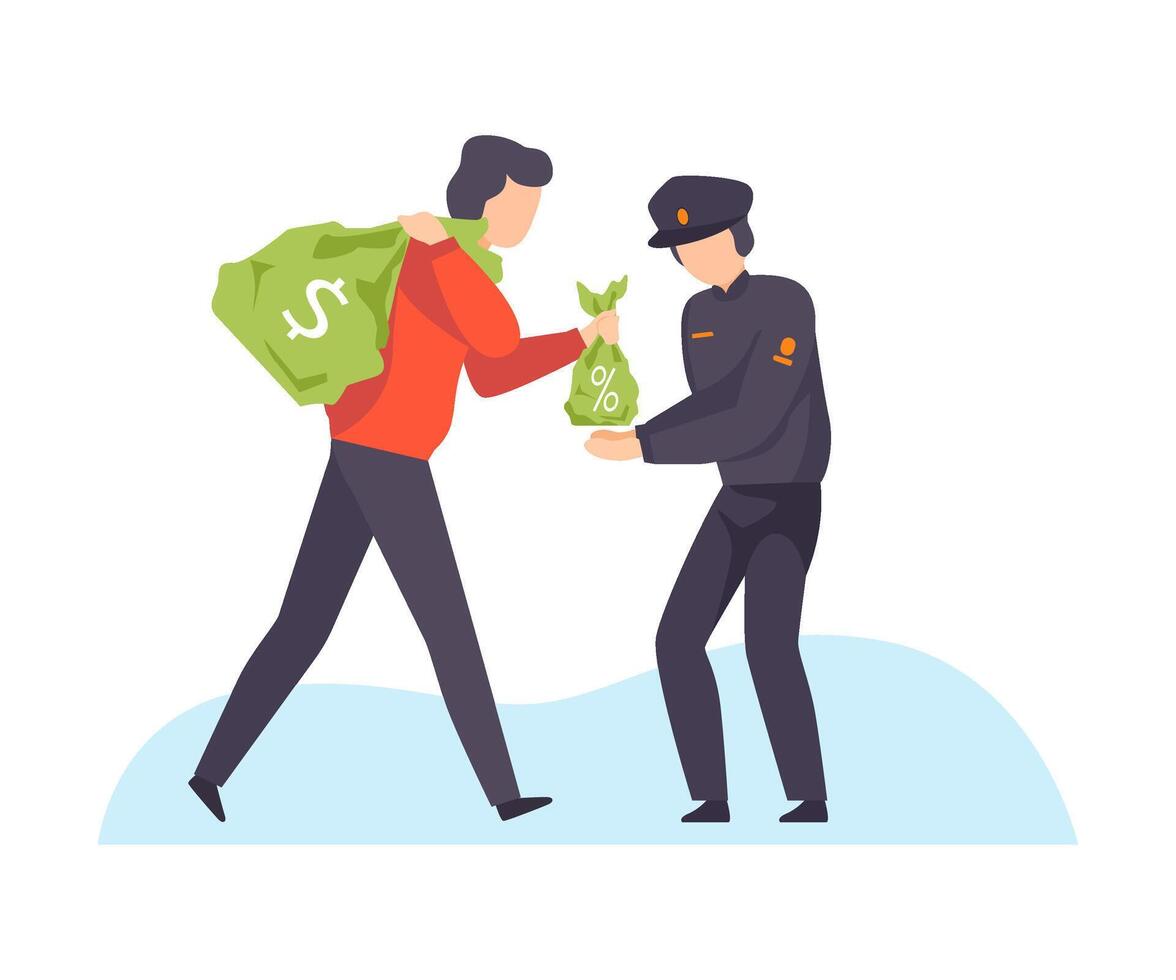 Character offer bag of money to policeman vector