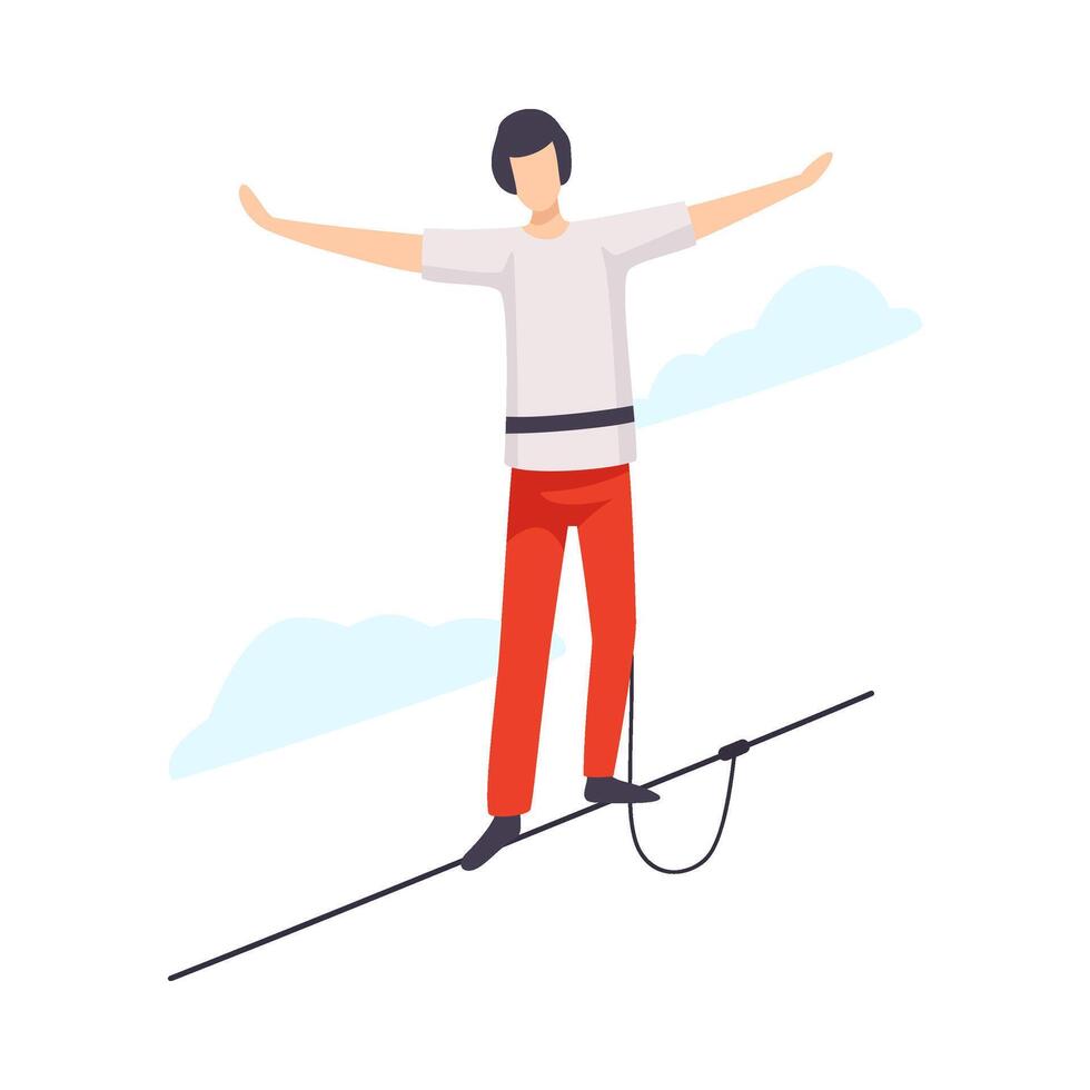 Balancing tightrope walker flat illustration isolated on white background. vector