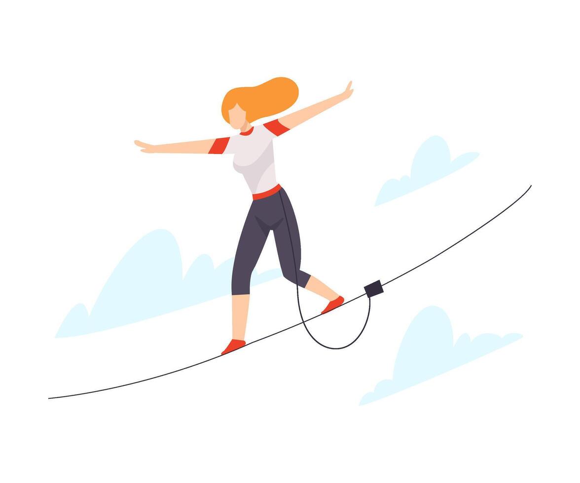 Character walking tightrope illustration isolated on white background. vector