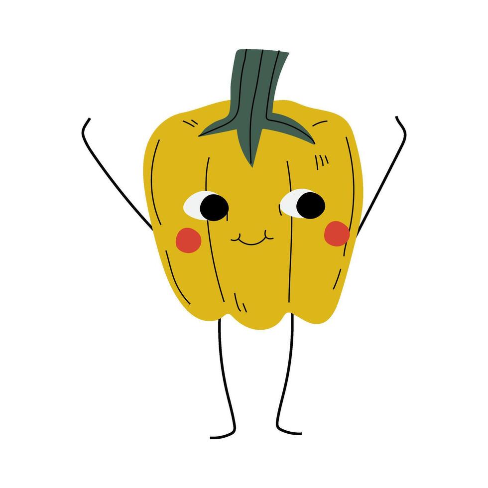 Cute Smiling Pepper, Cheerful Vegetable Character with Funny Face Illustration vector