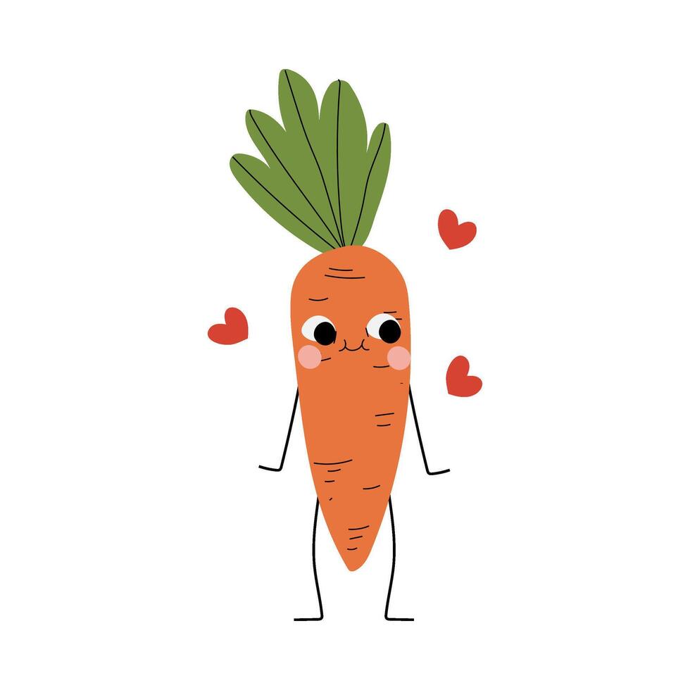 Cute Smiling Carrot, Cheerful Vegetable Character with Funny Face Illustration vector