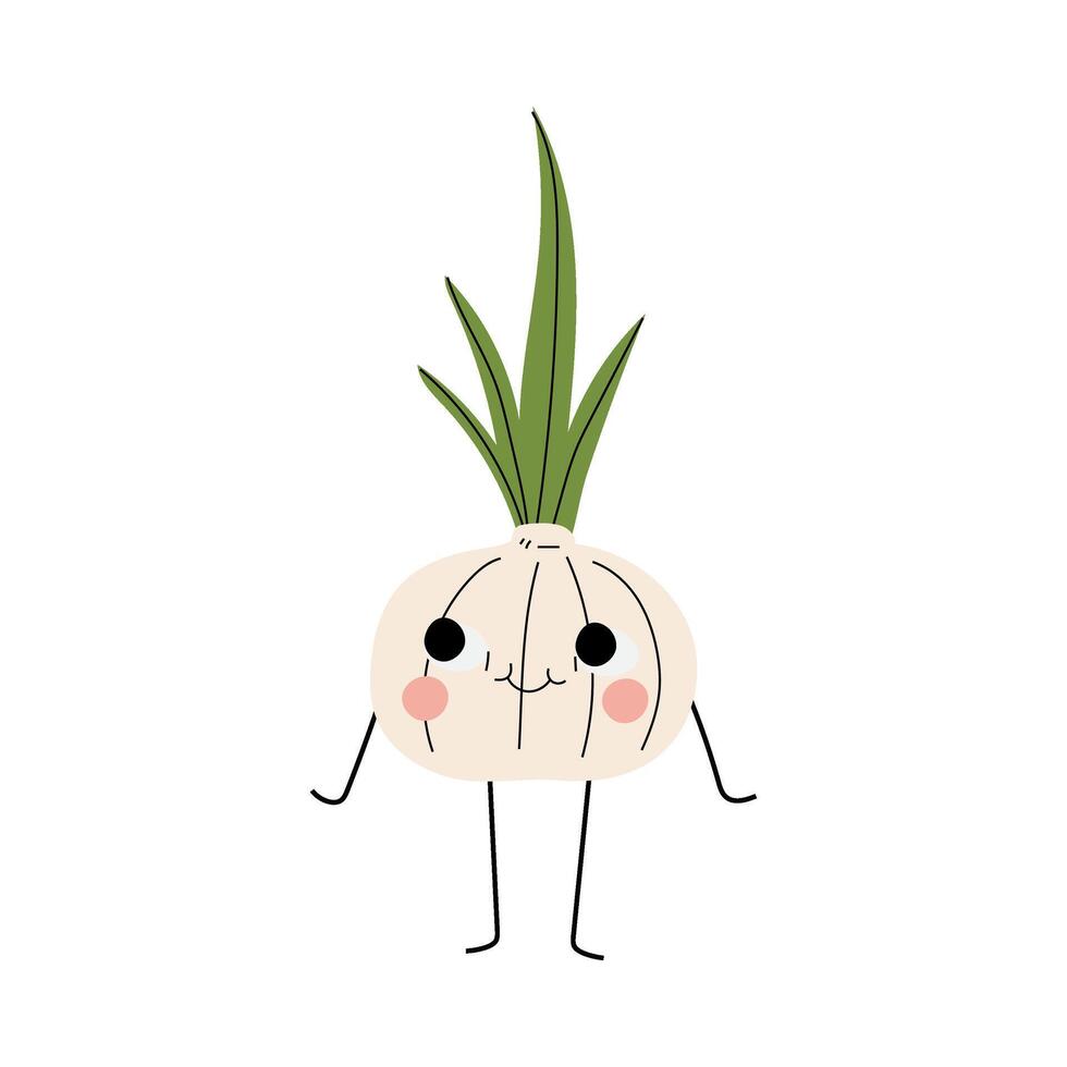 Cute Smiling Garlic, Cheerful Vegetable Character with Funny Face Illustration vector