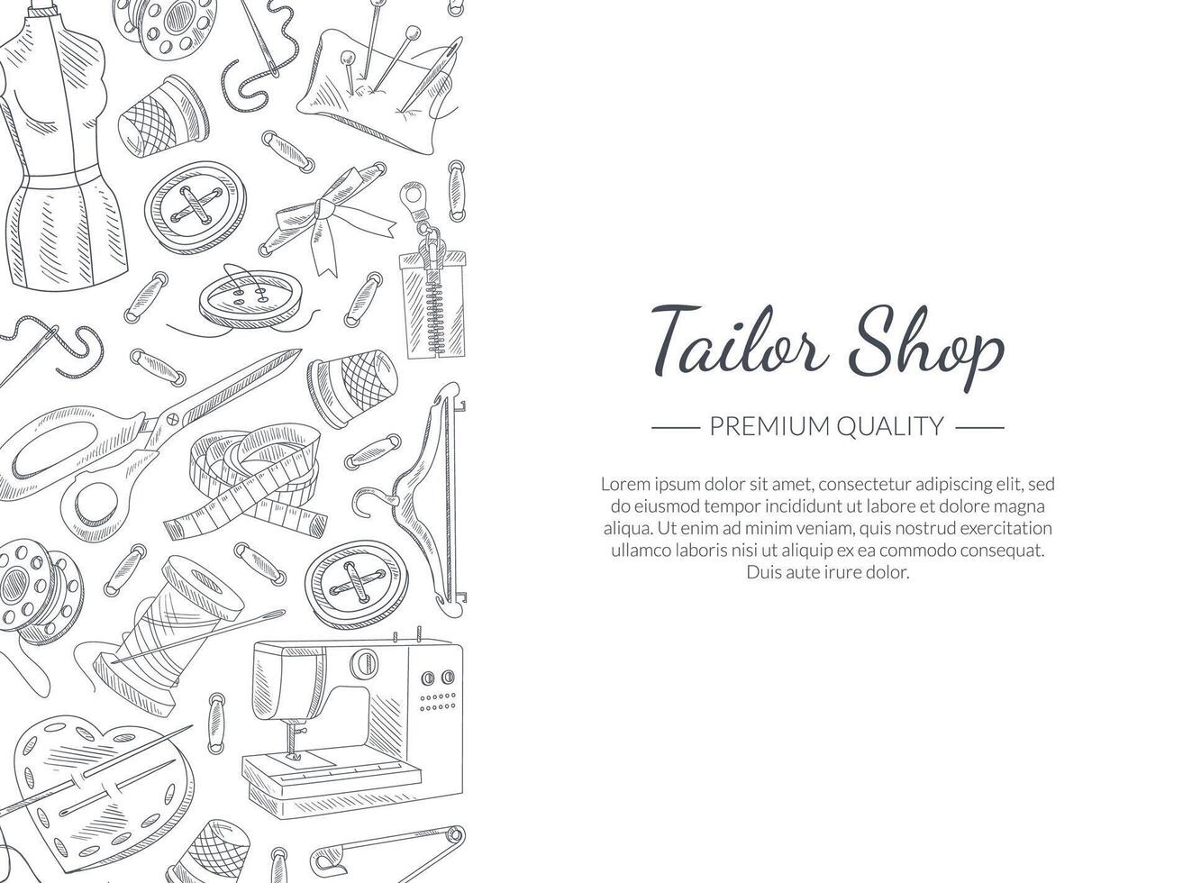 Tailor Shop Banner Template with Hand Drawn Sewing Accessories and Space for Text, Tailor Shop, Workshop Element Illustration vector