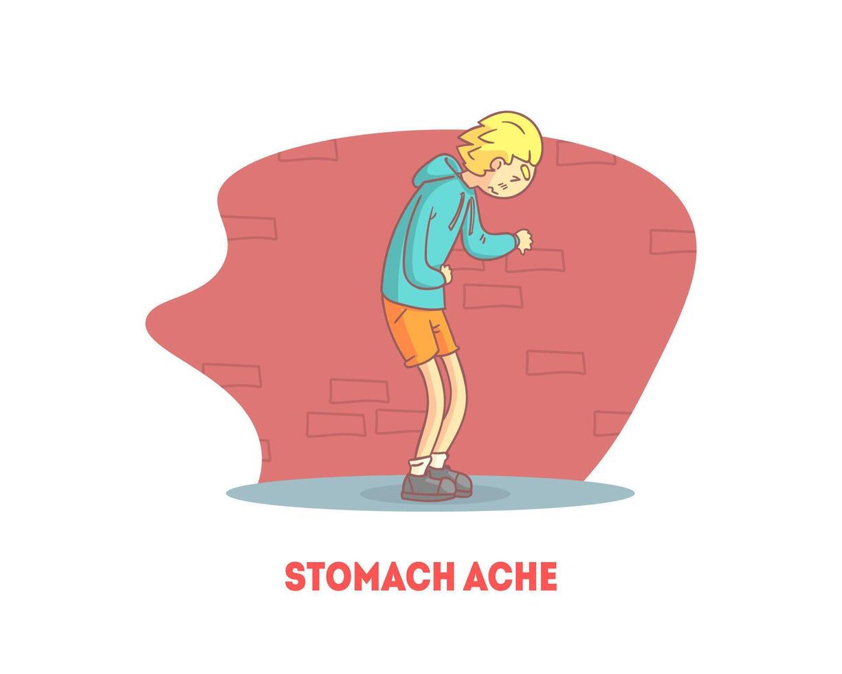 Stomach Ache Banner Template, Boy Suffering from Abdominal Pain Illustration vector