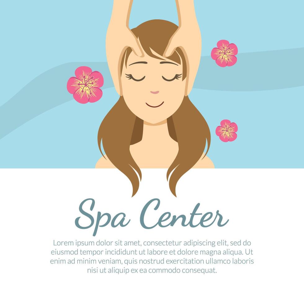 Spa Center Banner Template with Space for Text, Young Woman Getting Face Massage, Facial Treatments Illustration vector