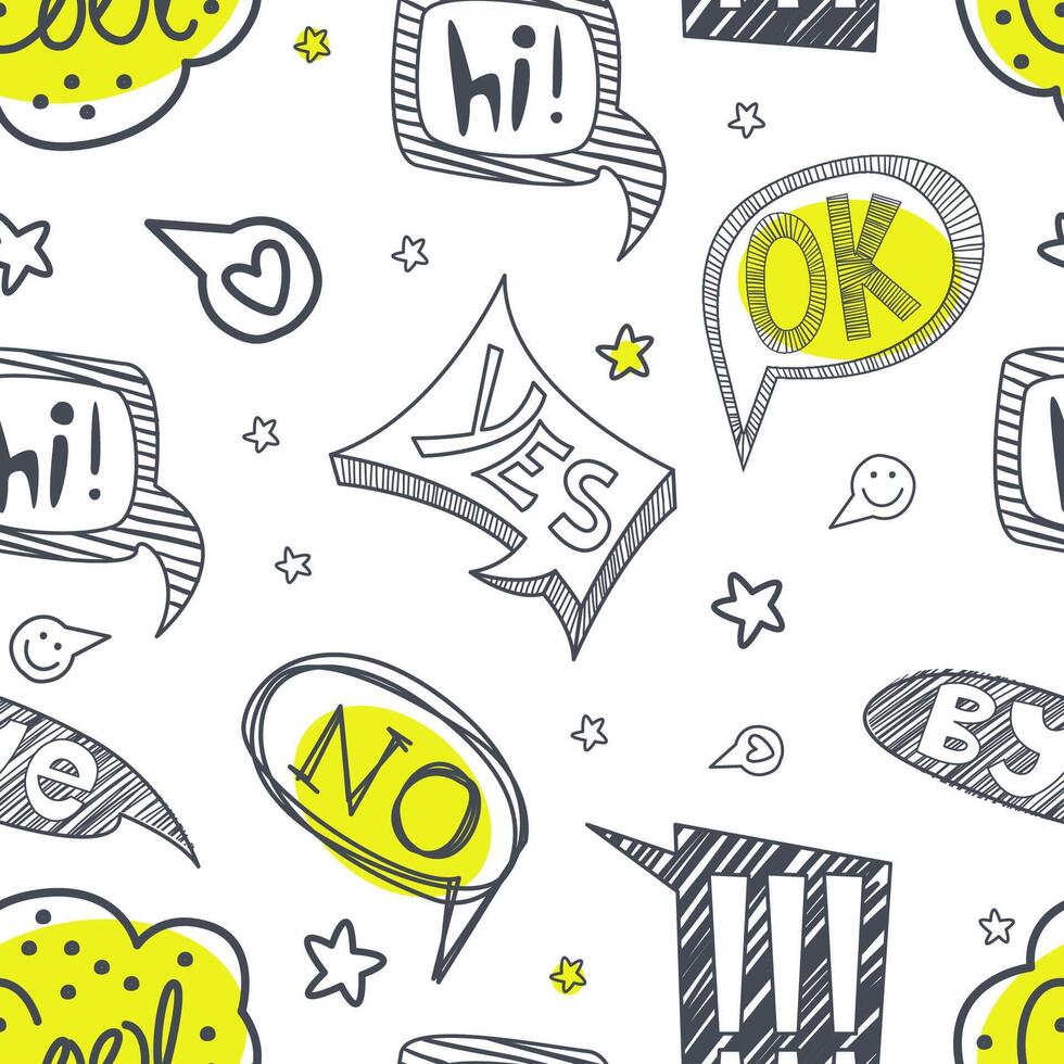 Speech Bubbles Seamless Pattern with Different Words, Design Element Can Be Used for Comics Book, Fabric Print, Packaging, Background Illustration vector