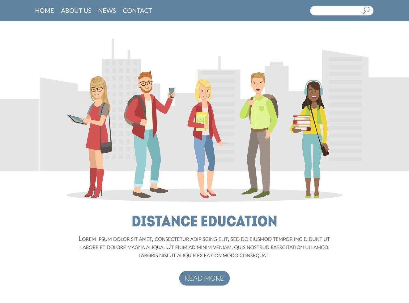 Distance Education Landing Page, Online Educational Courses Website or Mobile App Template Illustration vector