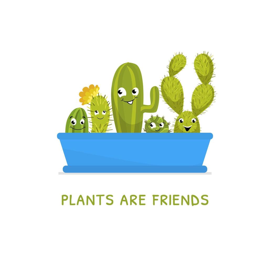 Plants are Friends, Houseplants Banner Template with Cute Cactus and Succulent Plants in Flowerpot Illustration vector