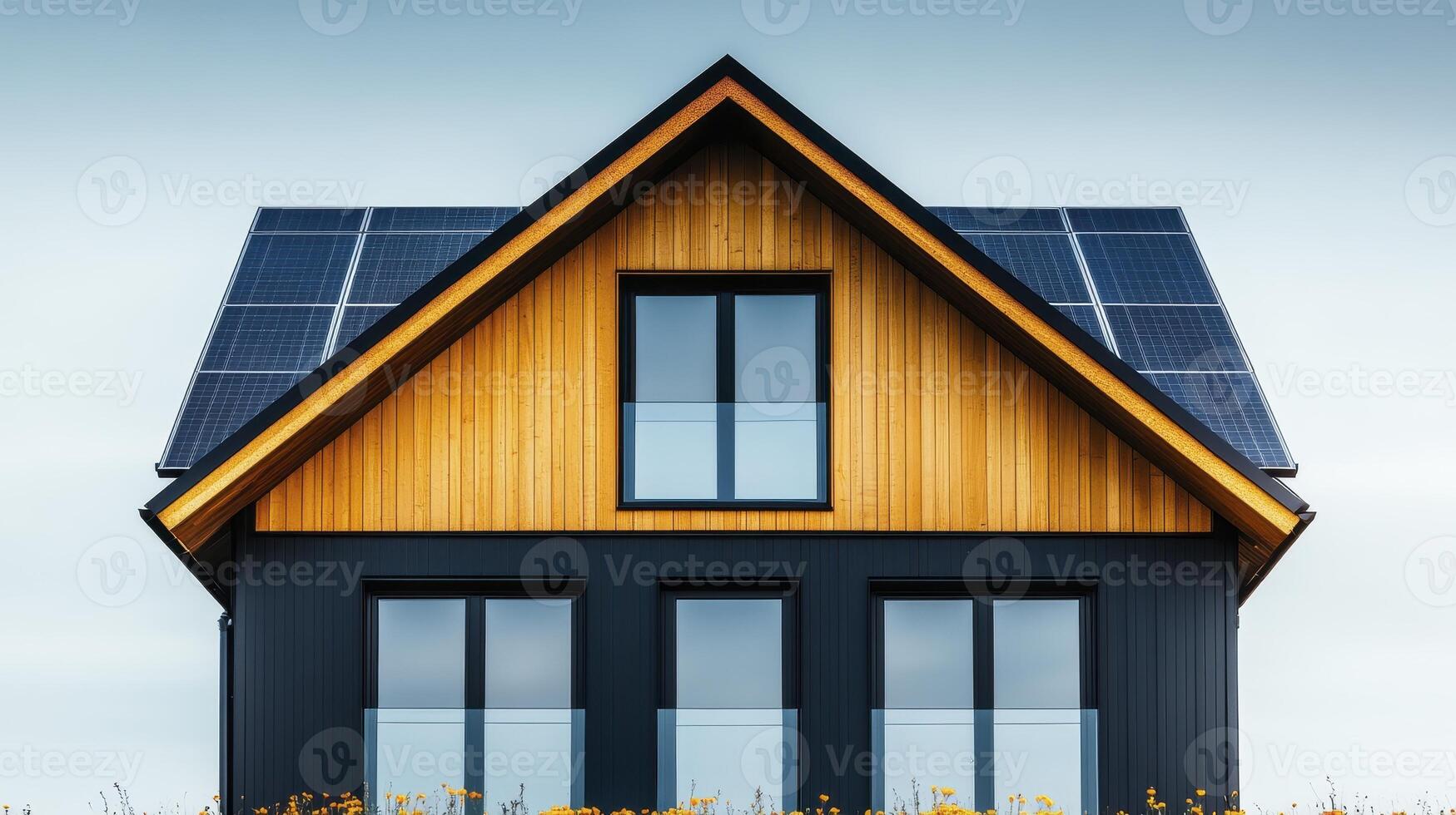 A house with solar panels on the roof photo