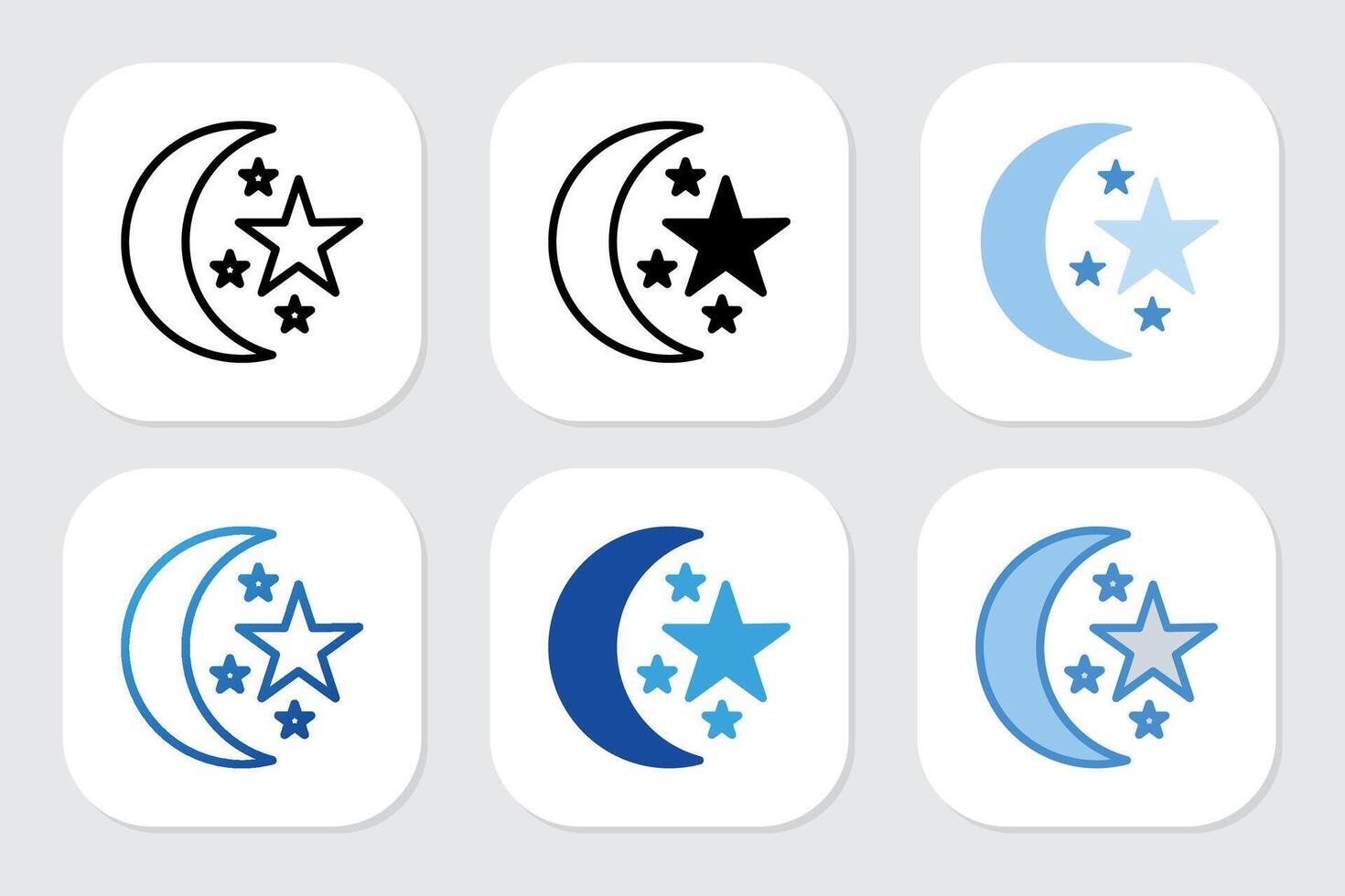 moon icons with various design styles vector