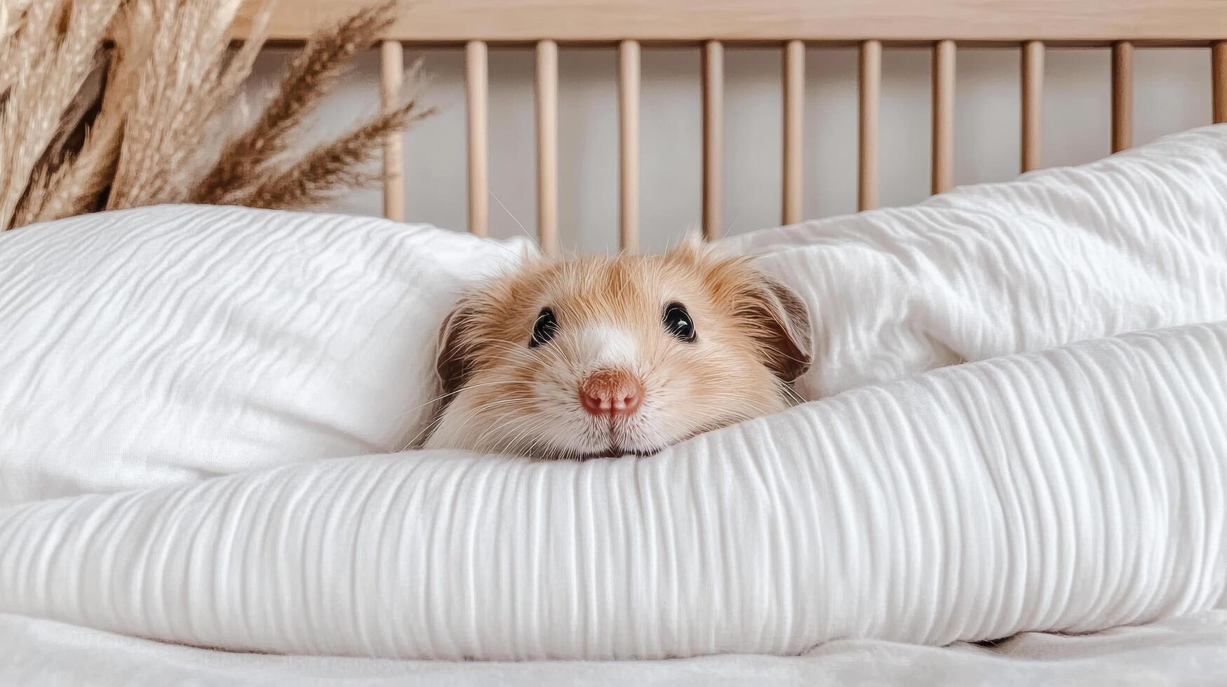 tiny hamster peeking out from soft bedding, looking curious and adorable photo