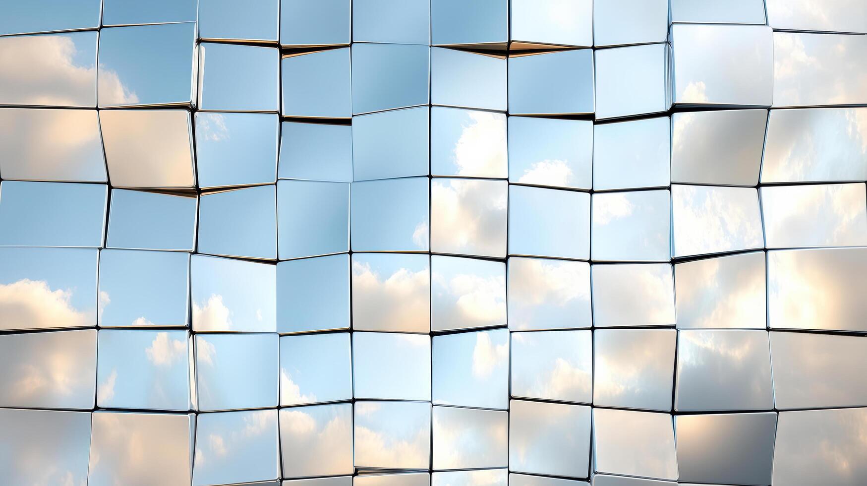 Dynamic geometric patterns reflecting clouds in mirrored surface photo
