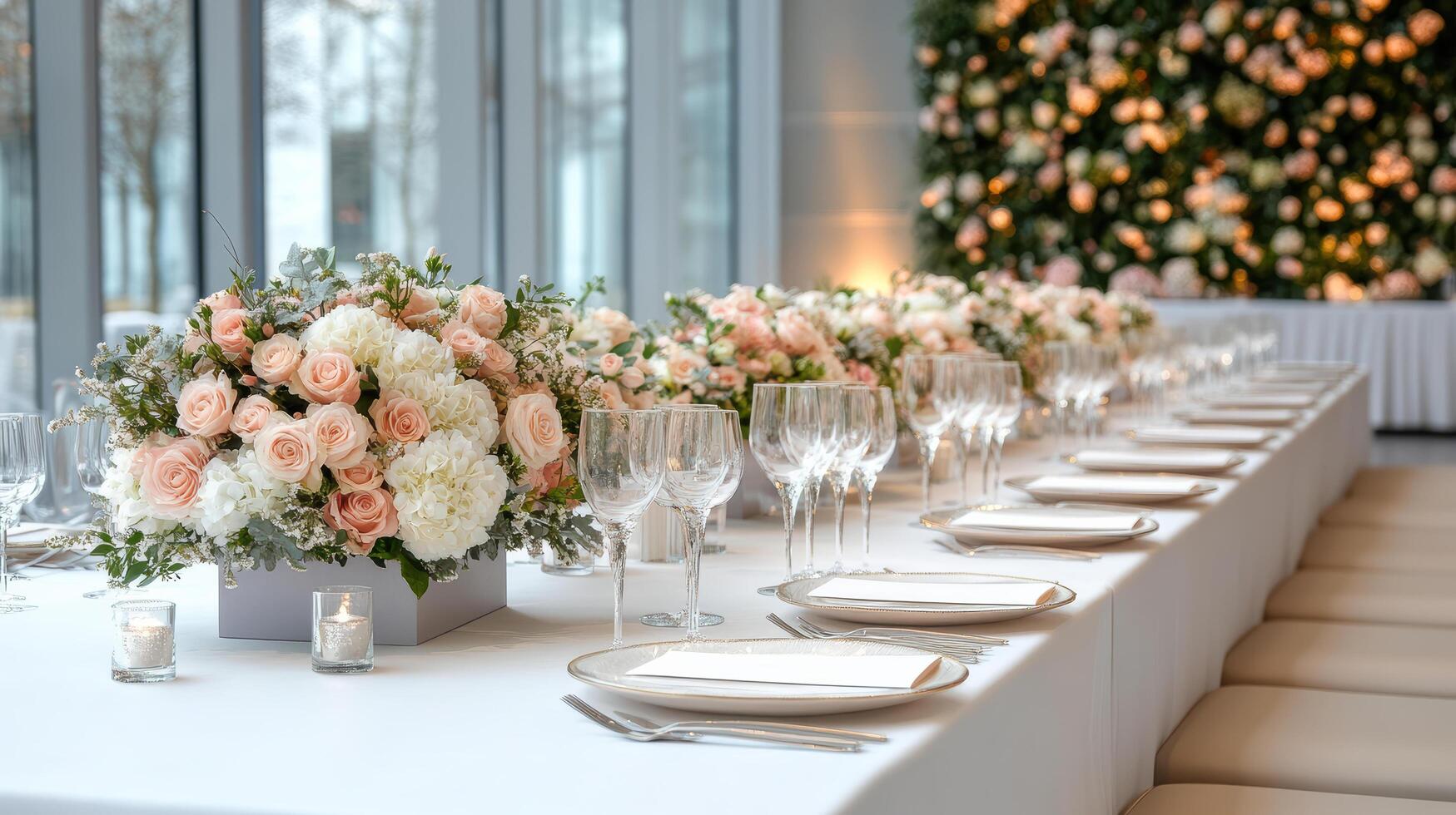 Elegant table setting with floral arrangements for special event photo