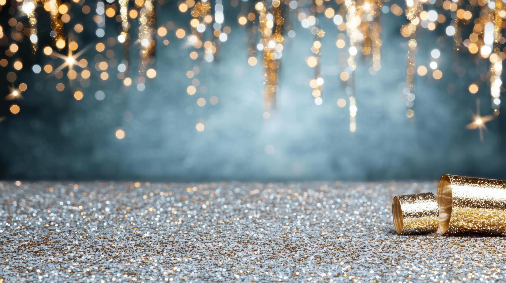 Sparkling glitter and golden decorations create festive atmosphere photo