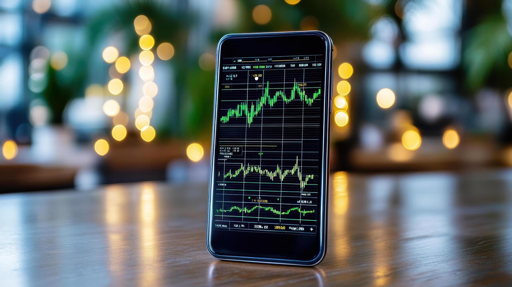 smartphone displaying cryptocurrency trading app with charts and data photo