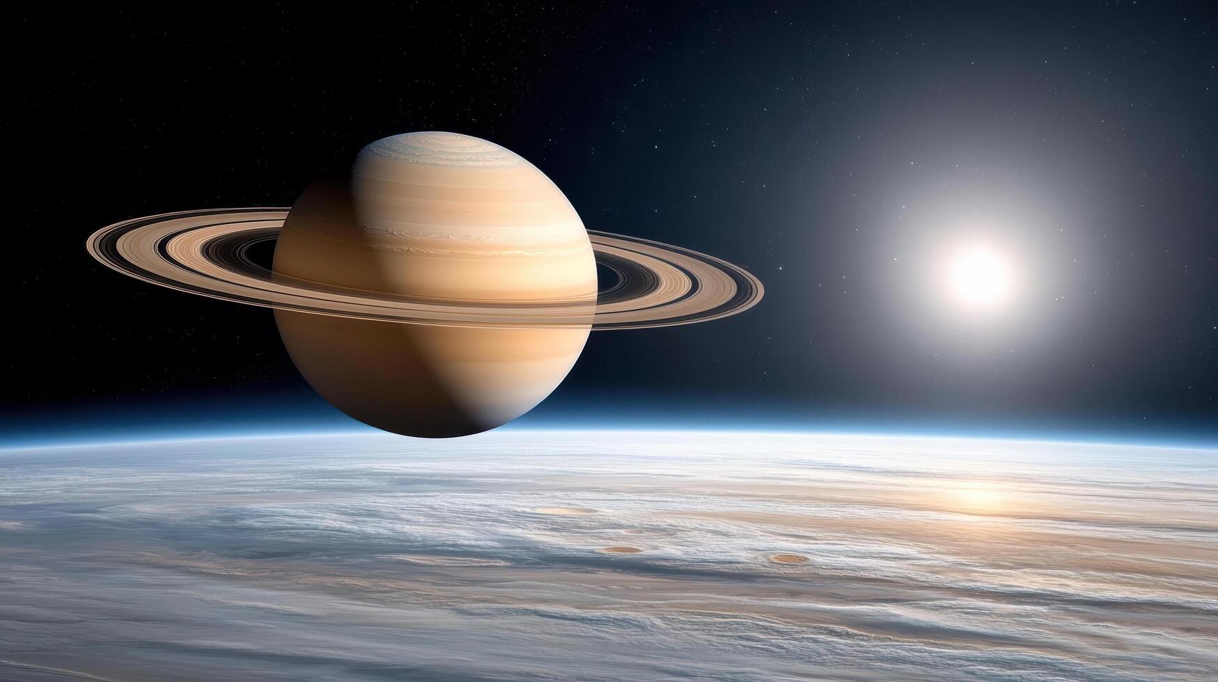 spacecraft flying near Saturn rings, showcasing stunning cosmic beauty photo