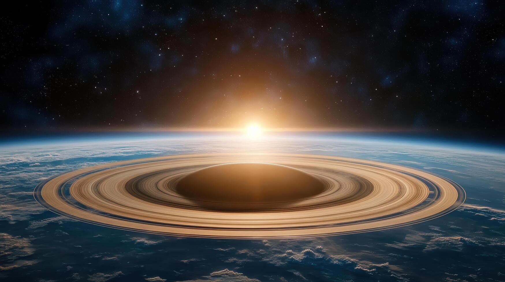 stunning view of Saturn rings illuminated by distant sun photo
