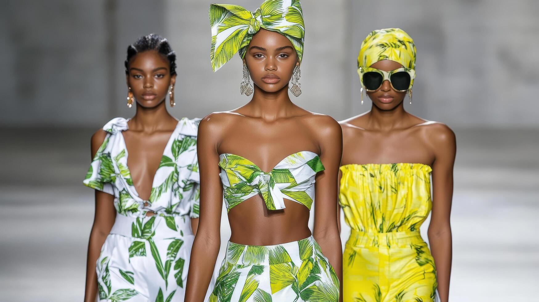 Vibrant swimwear with bold patterns showcased on summer runway photo