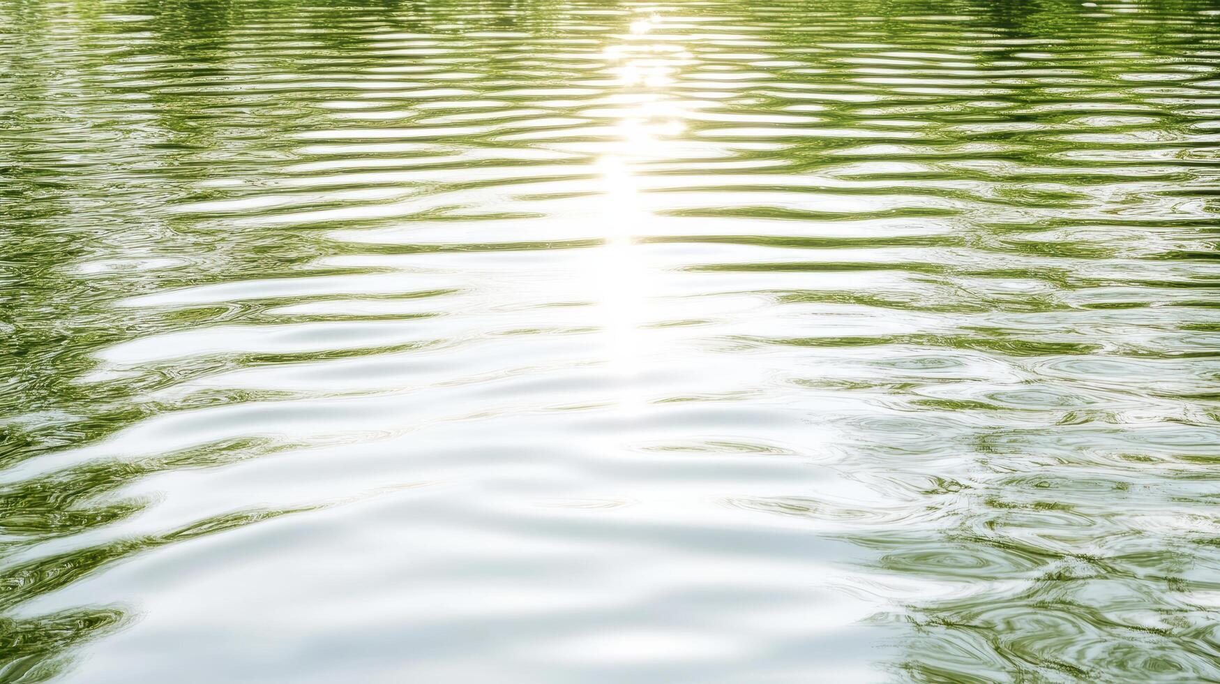 serene view of rippling water reflecting soft light and greenery photo