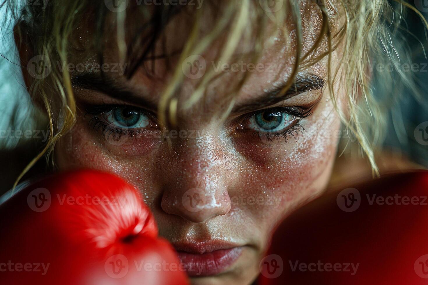 In gripping training session Caucasian boxer prosthetic hand channels her focus into powerful punch her determined expression illuminated dramatic lighting photo