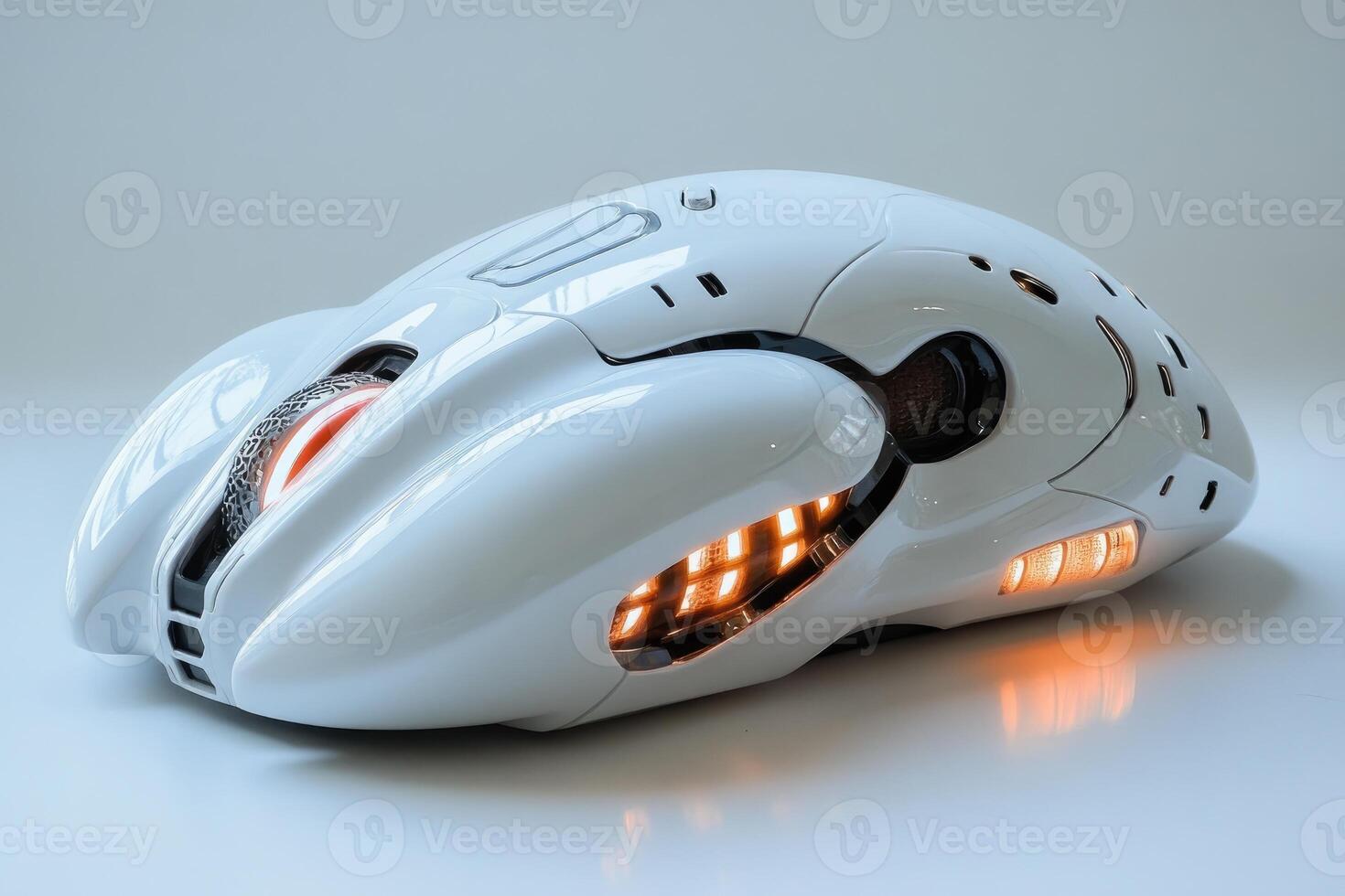 Futuristic computer mouse glowing on white surface photo