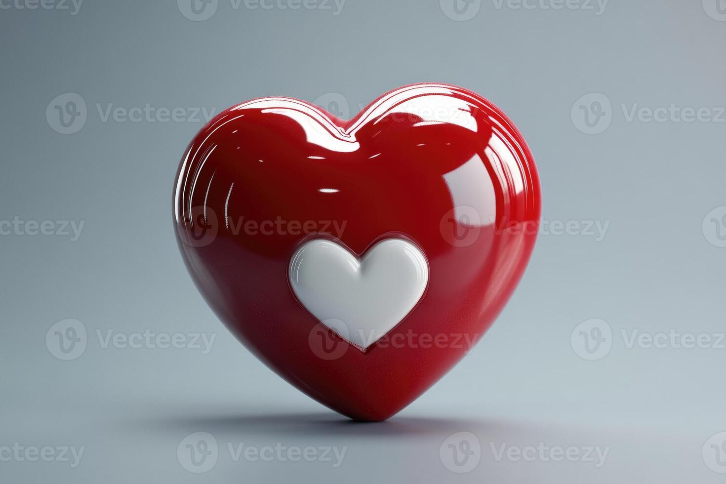 Big red glossy heart showing small white heart inside on gray background.. photo