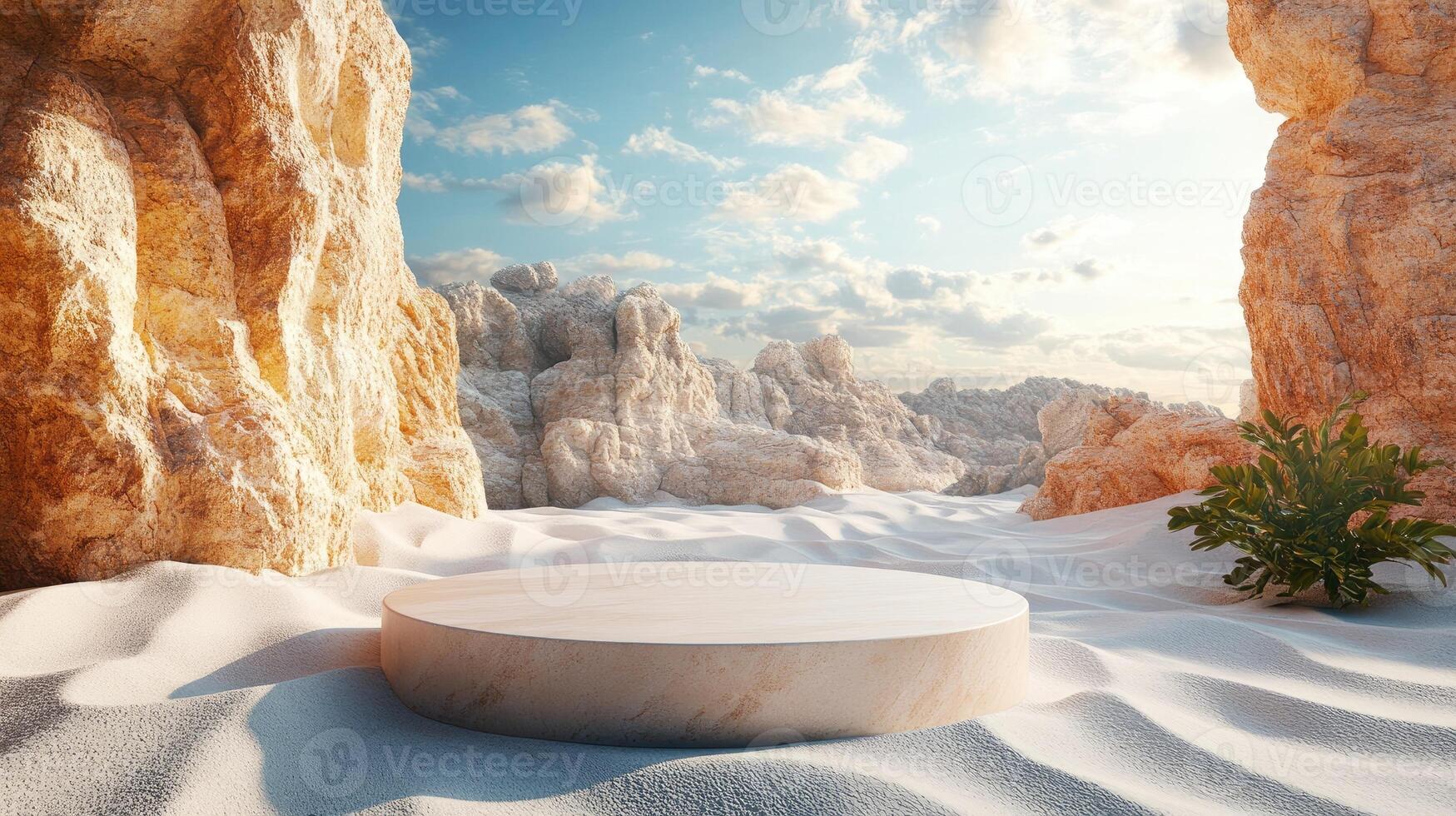 Serene desert landscape with rocky formations.. photo