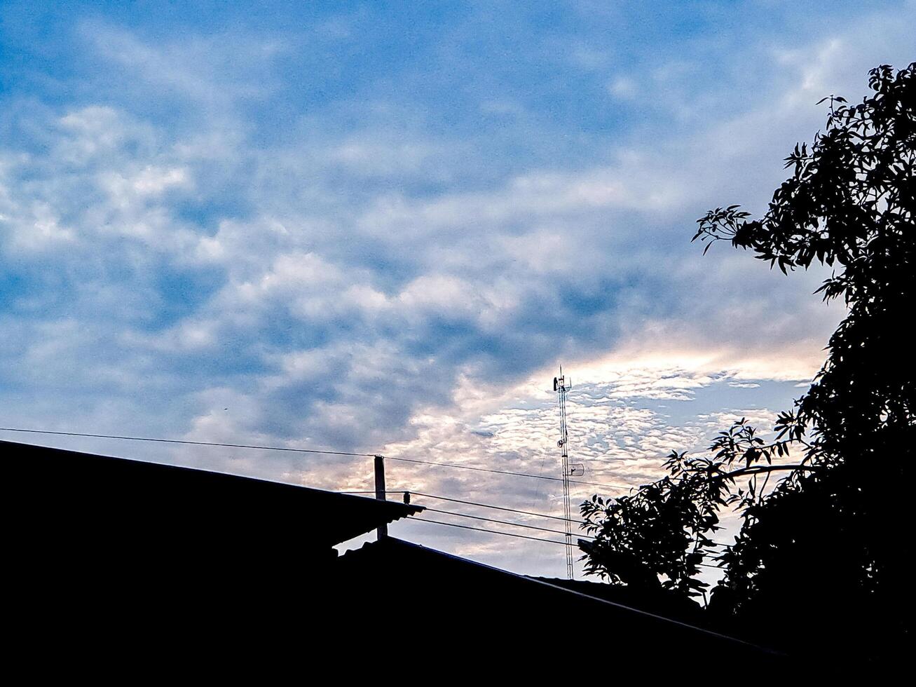 A plane flying in the sky with a cloudy sky photo