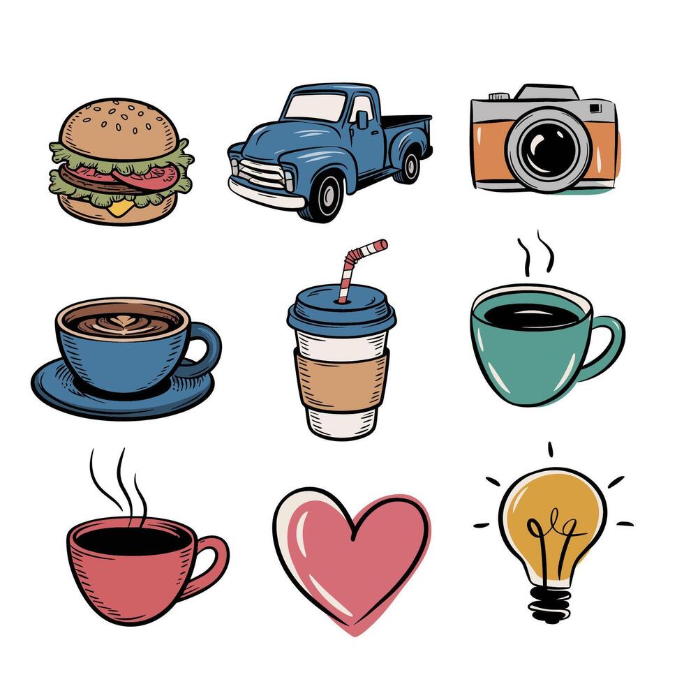 a set of minimalist hand drawn icon illustration vector
