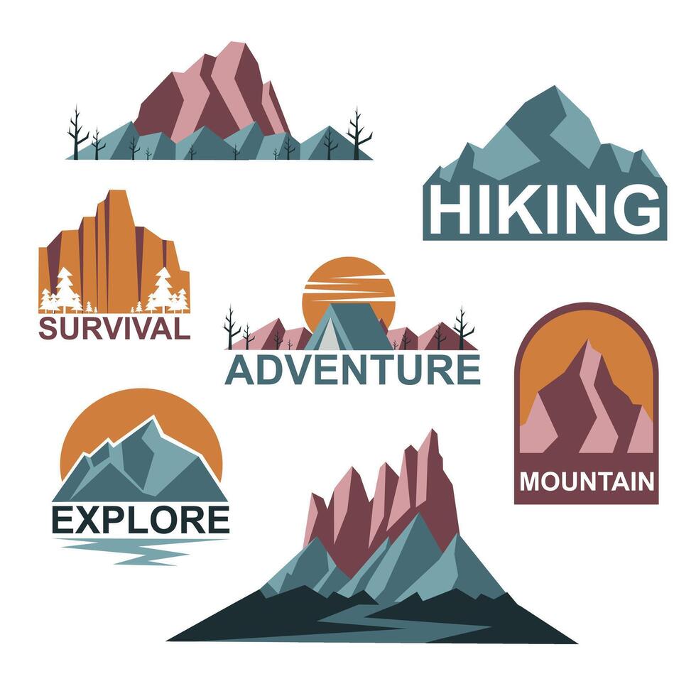 Flat logo camping and adventure illustrations vector