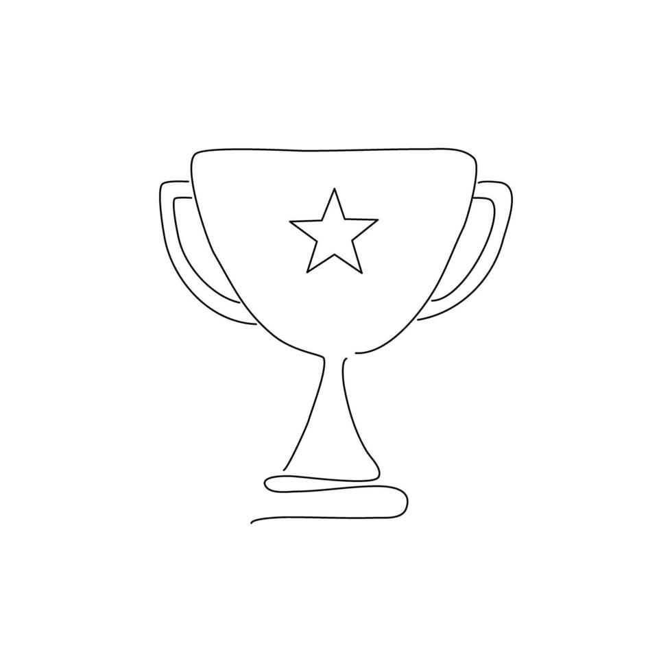 Continuous line drawing of Trophy award hand drawn icon on white background. vector