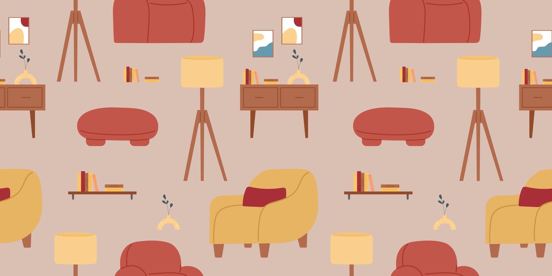 Cute seamless pattern with furniture vector
