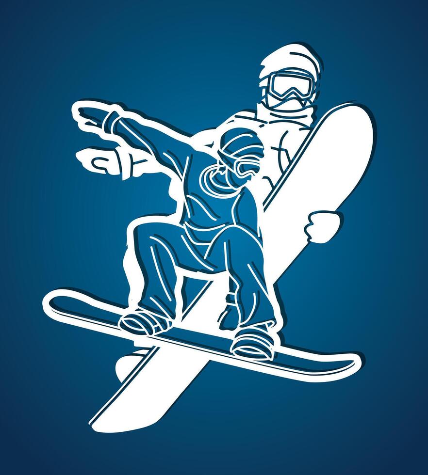 Silhouette Snowboarder Snowboard Players Mix Action vector