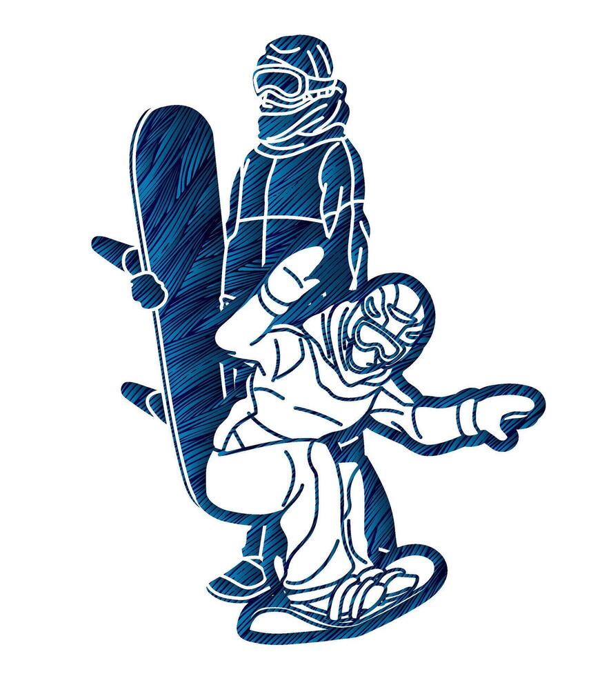 Snowboarder Snowboard Players Mix Action Extreme Sport vector